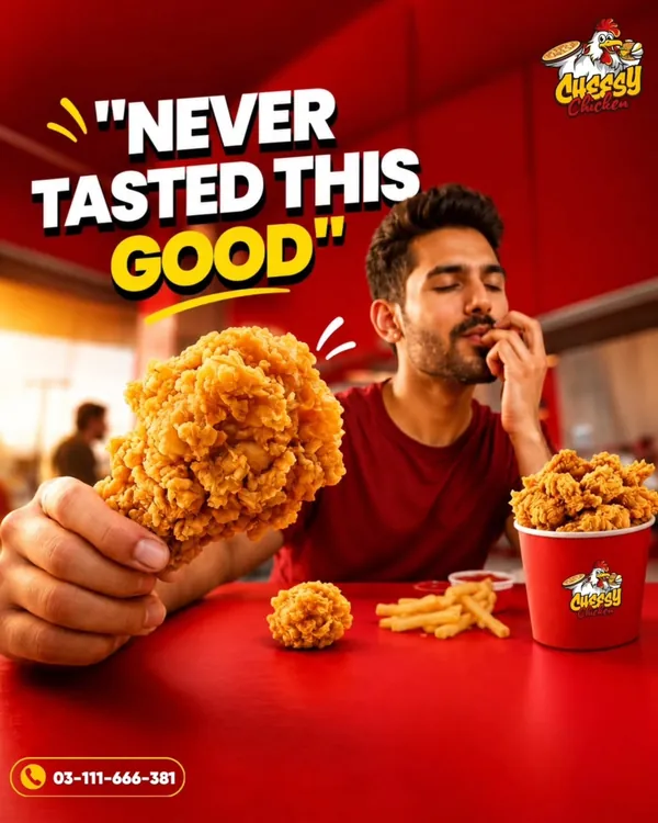 Man enjoying fried chicken, headline Never Tasted This Good