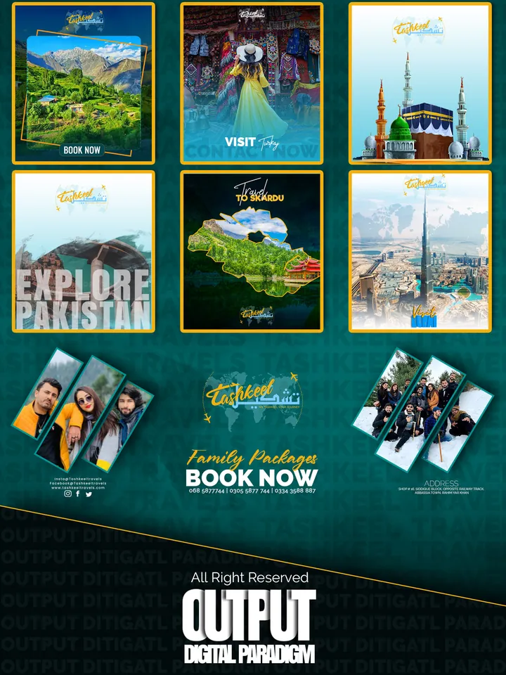 Tashkeel Travels destination and family package post designs